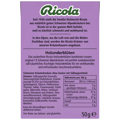 Ricola Holunderblüten ohne Zucker 50g 