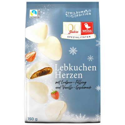  Weiss Gefüllte Lebkuchen Herzen Erdbeer-Vanille Weiße Schokolade 150g 