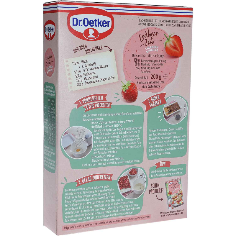  Dr. Oetker Backmischung Erdbeerzeit Tiramisu Schnitte 200g 