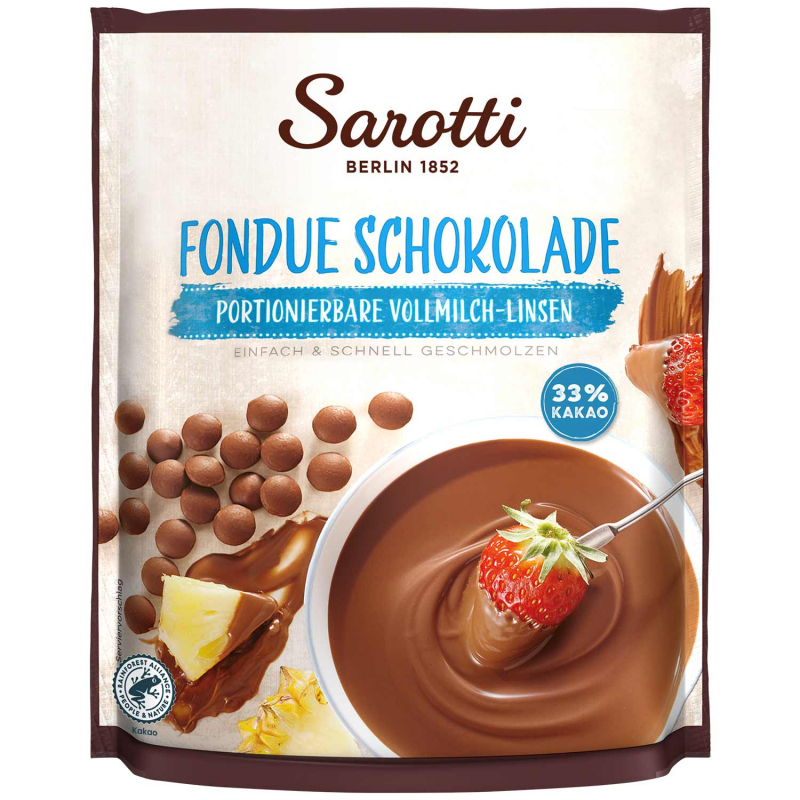  Sarotti Fondue Schokolade Vollmilch-Linsen 33% Kakao 200g 