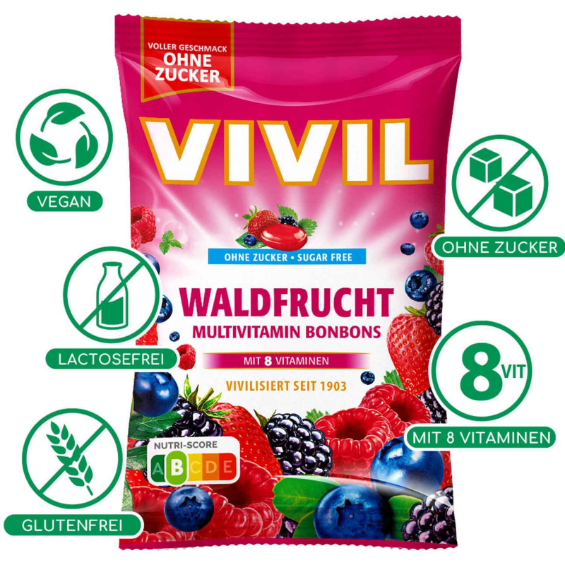  Vivil Multivitamin Bonbons Waldfrucht ohne Zucker 120g 