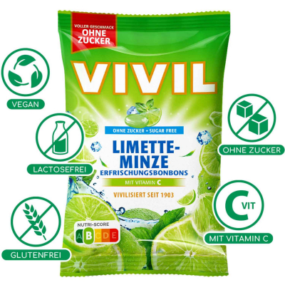  Vivil Erfrischungsbonbons Limette-Minze ohne Zucker 120g 