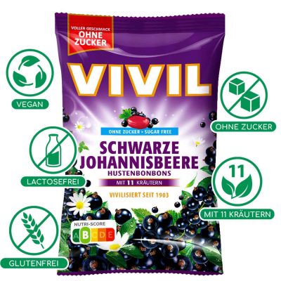  Vivil Hustenbonbons Schwarze Johannisbeere ohne Zucker 120g 