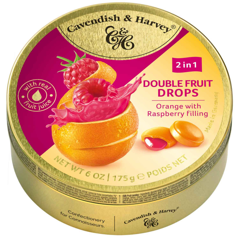  Cavendish & Harvey Double Fruit Drops Orange with Rasperry Filling 175g 