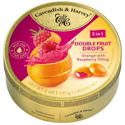  Cavendish & Harvey Double Fruit Drops Orange with Rasperry Filling 175g 