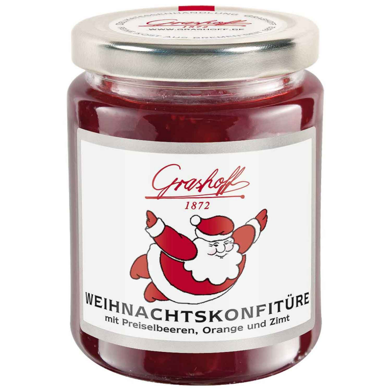  Grashoff Weihnachtskonfitüre mit Preiselbeeren, Orange und Zimt 250g 