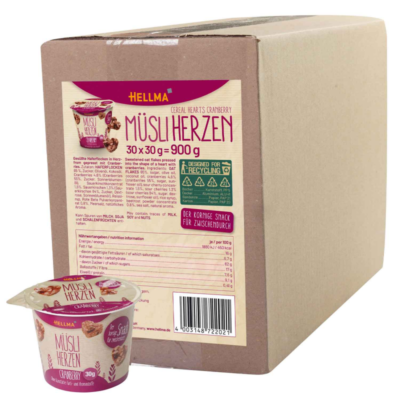  Hellma Müsli Herzen Cranberry 30x30g 