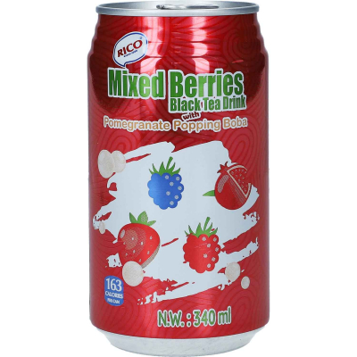  Rico Mixed Berries Black Tea Drink with Pomegranate Popping Boba 340ml 