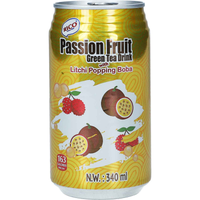  Rico Passion Fruit Green Tea Drink with Litchi Popping Boba 340ml 