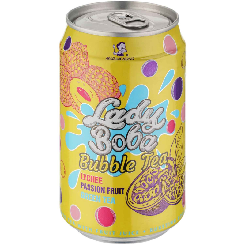  Madam Hong Lady Boba Bubble Tea Lychee Passion Fruit Green Tea 320ml 