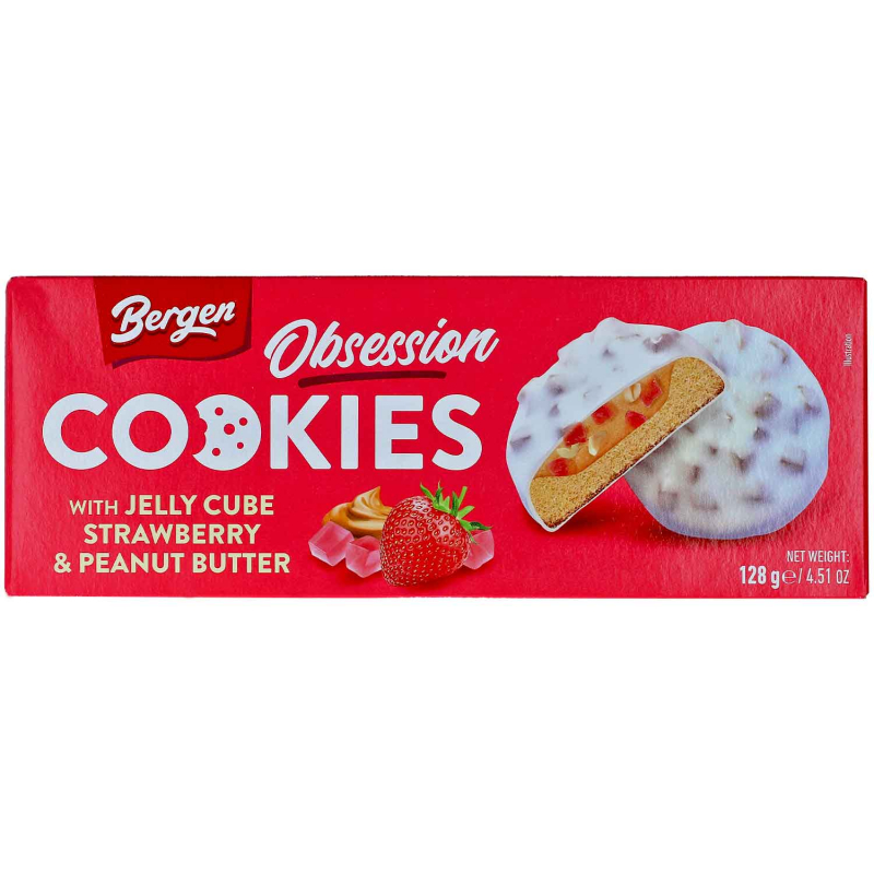  Bergen Obsession Cookies Jelly Cube Strawberry & Peanut Butter 128g 