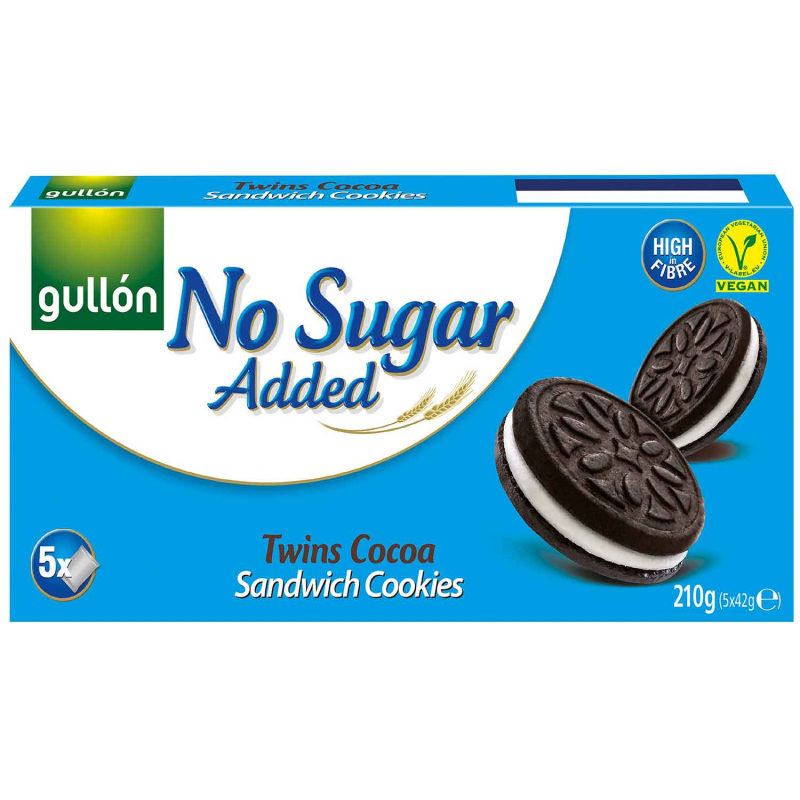  Gullón No Sugar Added Twins Cocoa Sandwich Cookies 5x42g 