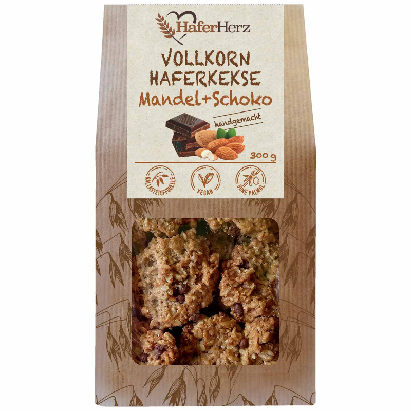  HaferHerz Vollkorn Haferkekse Mandel + Schoko 300g 