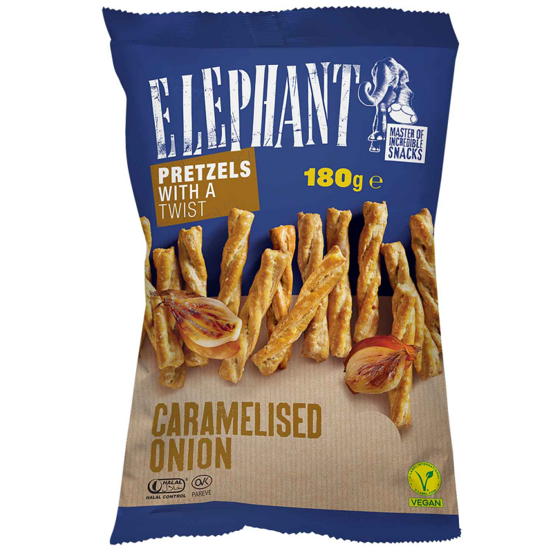  Elephant Twisted Pretzels Caramelised Onion 180g 