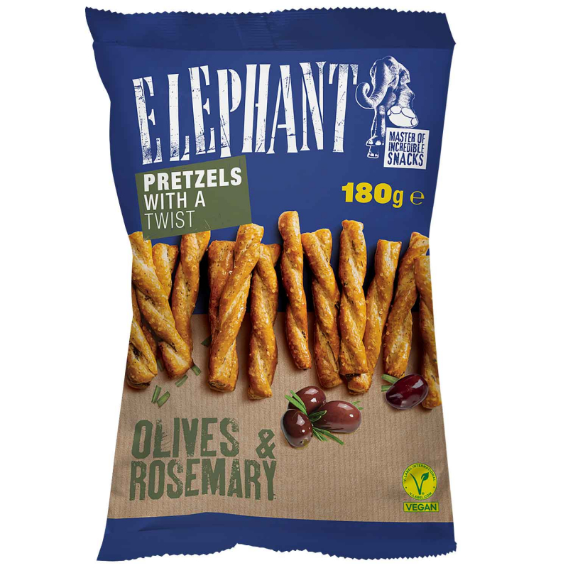  Elephant Twisted Pretzels Olives & Rosemary 180g 