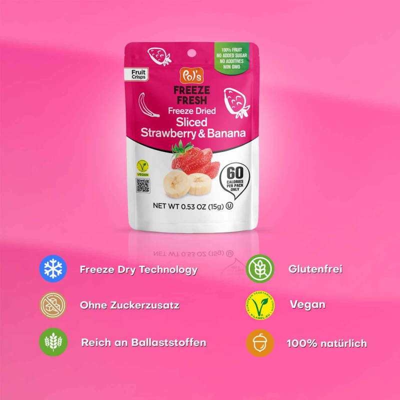  Pol's Freeze Fresh Freeze Dried Sliced Strawberry & Banana 15g 