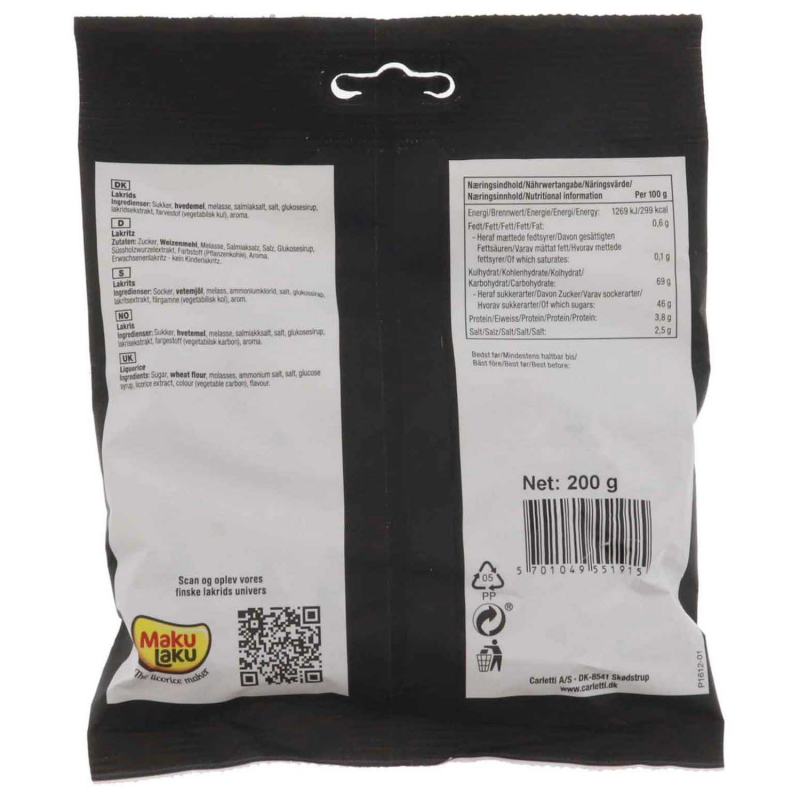  Makulaku Ægte Finsk Lakrids Salmiak 200g 