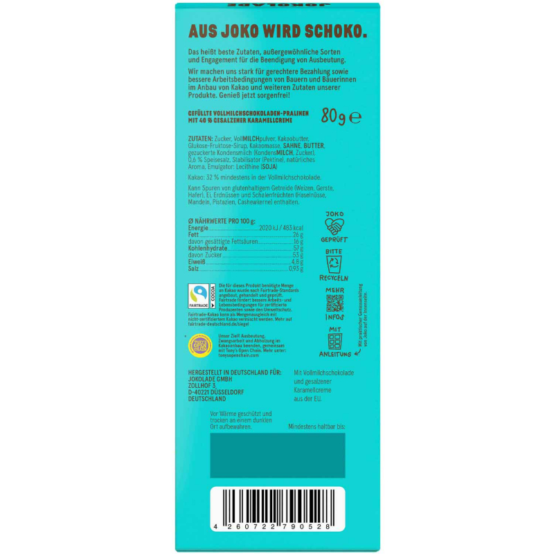  JOKOLADE PRALLINE mit gesalzener Karamellcreme 80g 