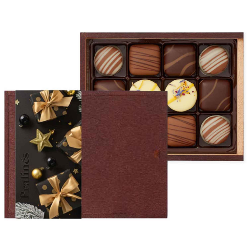  DreiMeister Pralinés Holzkiste mit Schiebedeckel 130g 