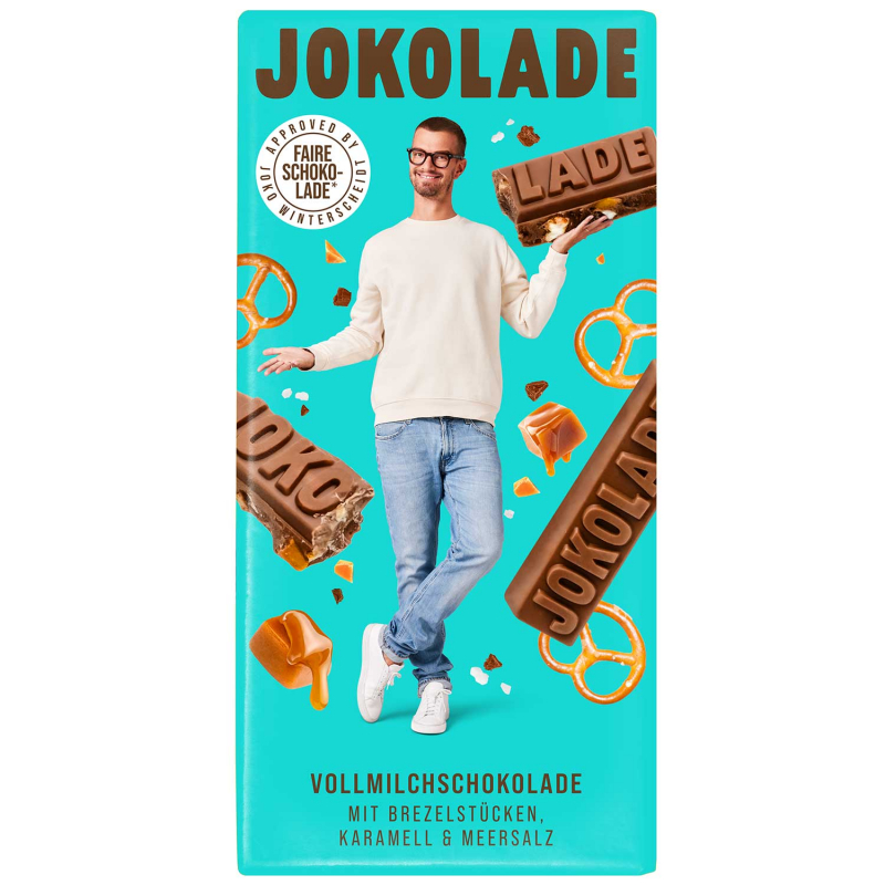  JOKOLADE Vollmilchschokolade mit Brezelstücken, Karamell und Meersalz 140g 