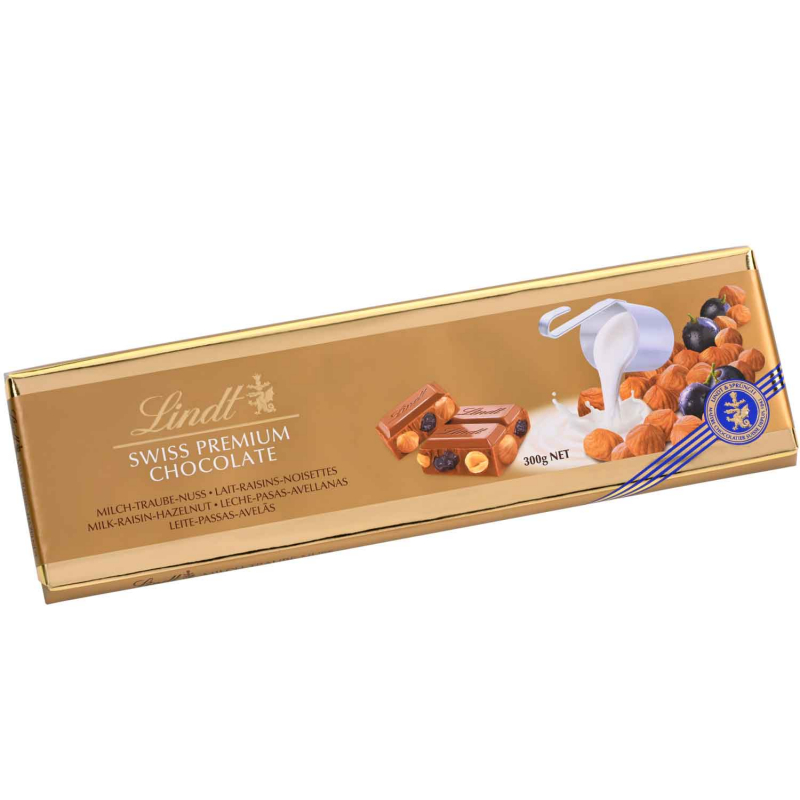  Lindt Swiss Premium Chocolate Milch-Traube-Nuss Tafel 300g 