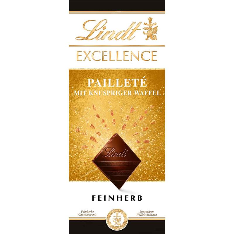  Lindt Excellence Pailleté mit knuspriger Waffel Feinherb Tafel 100g 