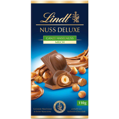  Lindt Nuss Deluxe Ganze Haselnuss Vollmilch Tafel 110g 