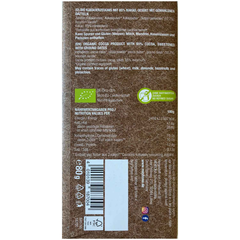  Meybona Dattel Choco Vegan 85% Bio 80g 