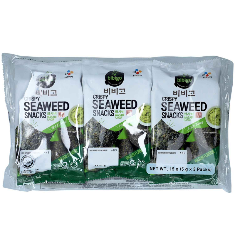  Bibigo Crispy Seaweed Snacks Wasabi 3er 