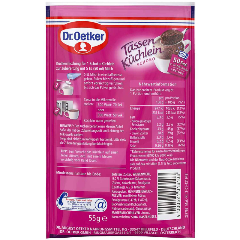  Dr. Oetker Tassenküchlein Schoko 55g 