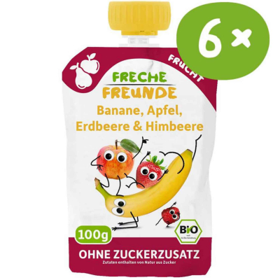  Freche Freunde Quetschie Banane, Apfel, Erdbeere & Himbeere Bio 6x100g 