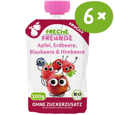  Freche Freunde Quetschie Apfel, Erdbeere, Himbeere mit Grieß Bio 6x100g 