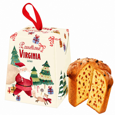 Amaretti Virginia Panettone Tradizionale Christmas Cake White Holly Box 100g
