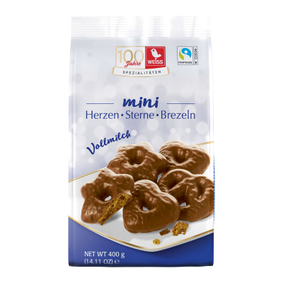 Weiss Mini Herzen-Sterne Brezeln Vollmilch 400g