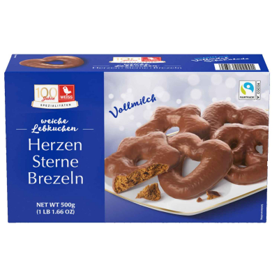 Weiss Herzen Sterne Brezeln Vollmilch 500g