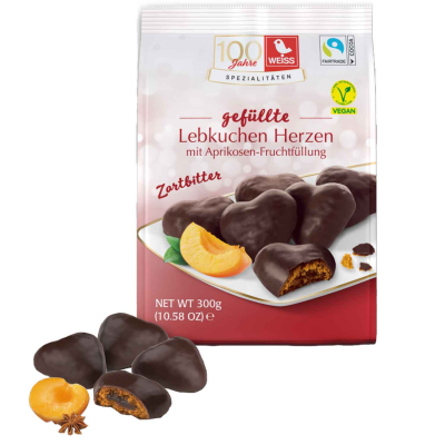 Weiss Gefüllte Lebkuchen Herzen Aprikose Zartbitter 300g