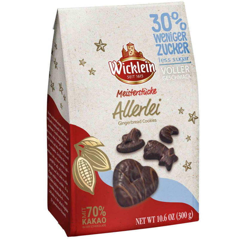 Wicklein Meisterstücke Allerlei dunkle Schokolade 30% weniger Zucker 300g