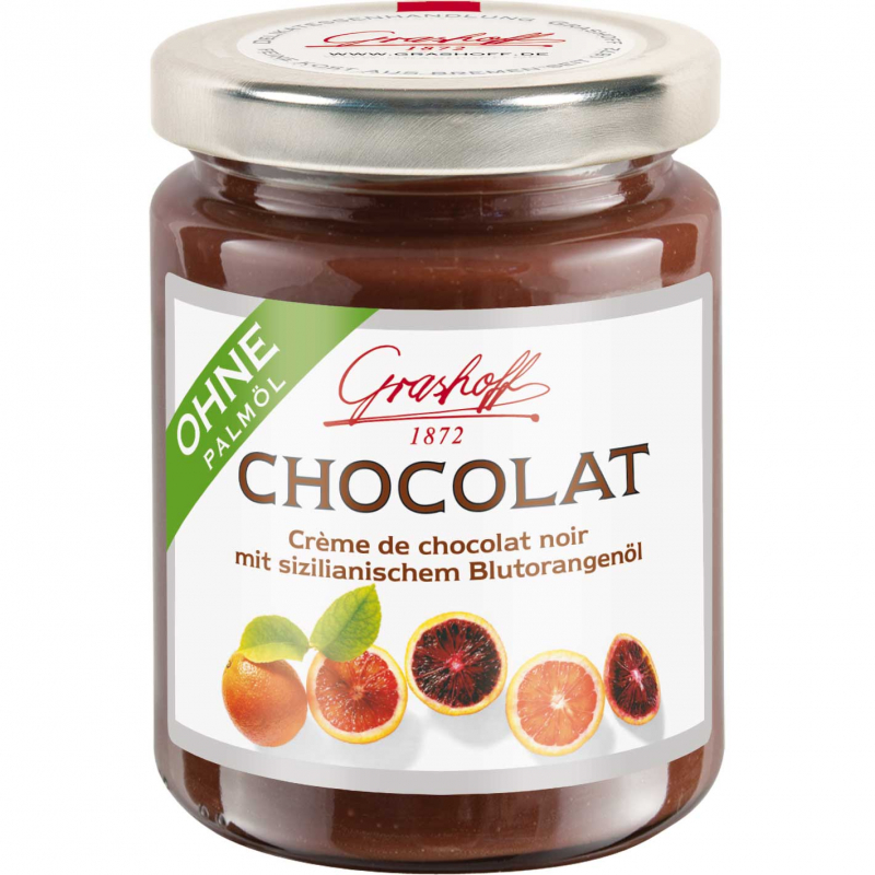  Grashoff Chocolat Crème de chocolat noir mit sizilianischem Blutorangenöl 250g 