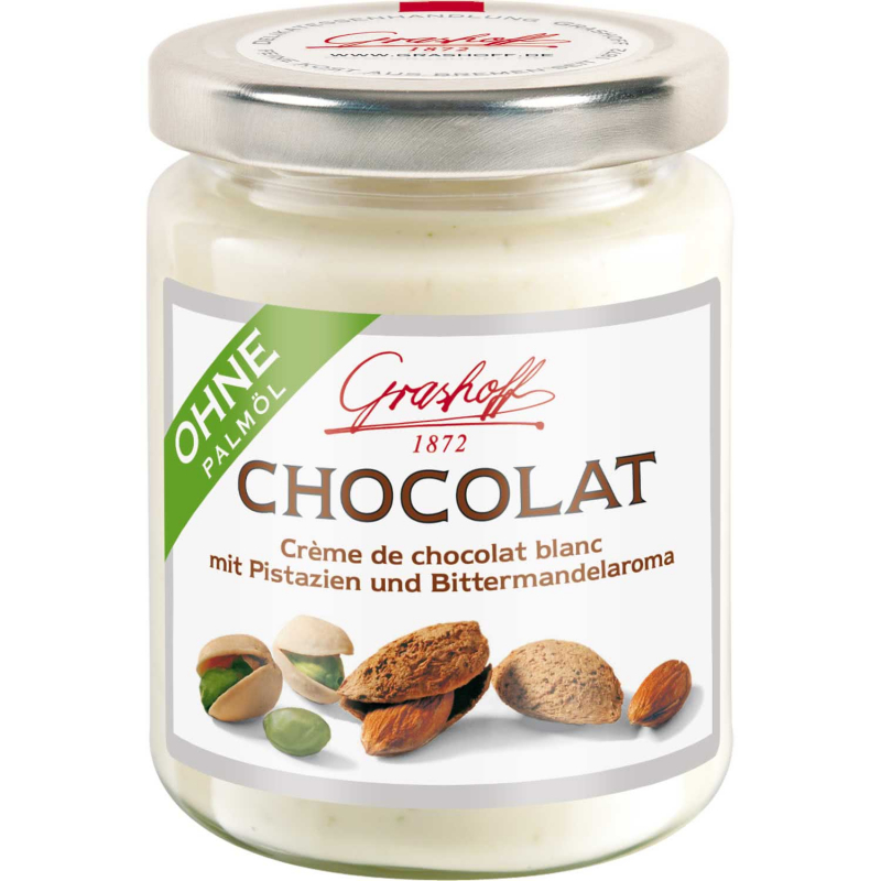  Grashoff Chocolat Crème de chocolat blanc mit Pistazien & Bittermandelaroma 235g 