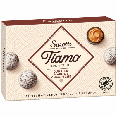  Sarotti Tiamo Feinste Trüffel Dunkler Marc de Champagne 125g 