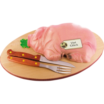  Odenwälder Edelmarzipan 'Schwein auf Vesperbrett mit Besteck' 1kg 