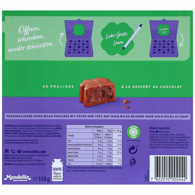  Milka 'Alles Gute' Pralinés à la Dessert au Chocolat 110g 