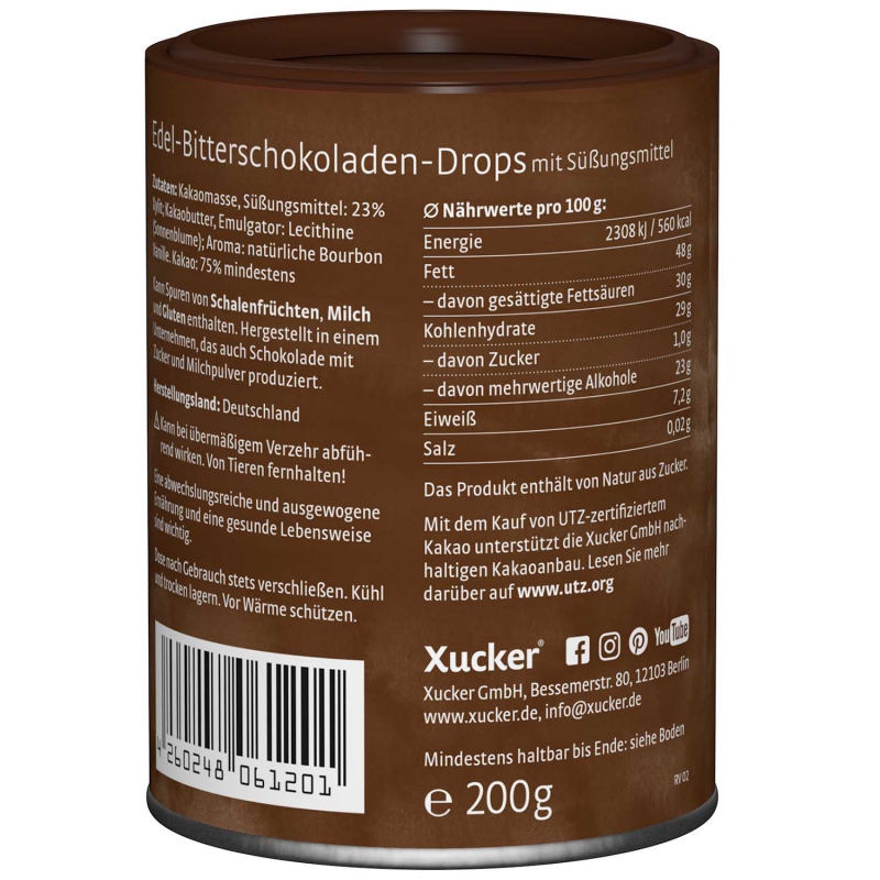  Xucker Schoko Drops Edelbitter 200g 
